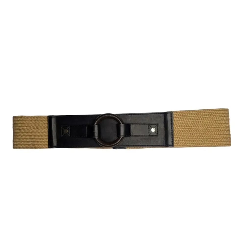 Women's NWOT Torrid Black Faux Leather & Tan Straw Stretch Belt, XL / Torrid 1